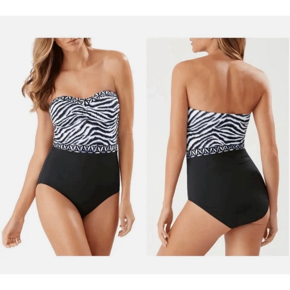 Tommy Bahama Zanzibar Zebra Stripe One Piece Swimsuit Swim size 8 Convertible